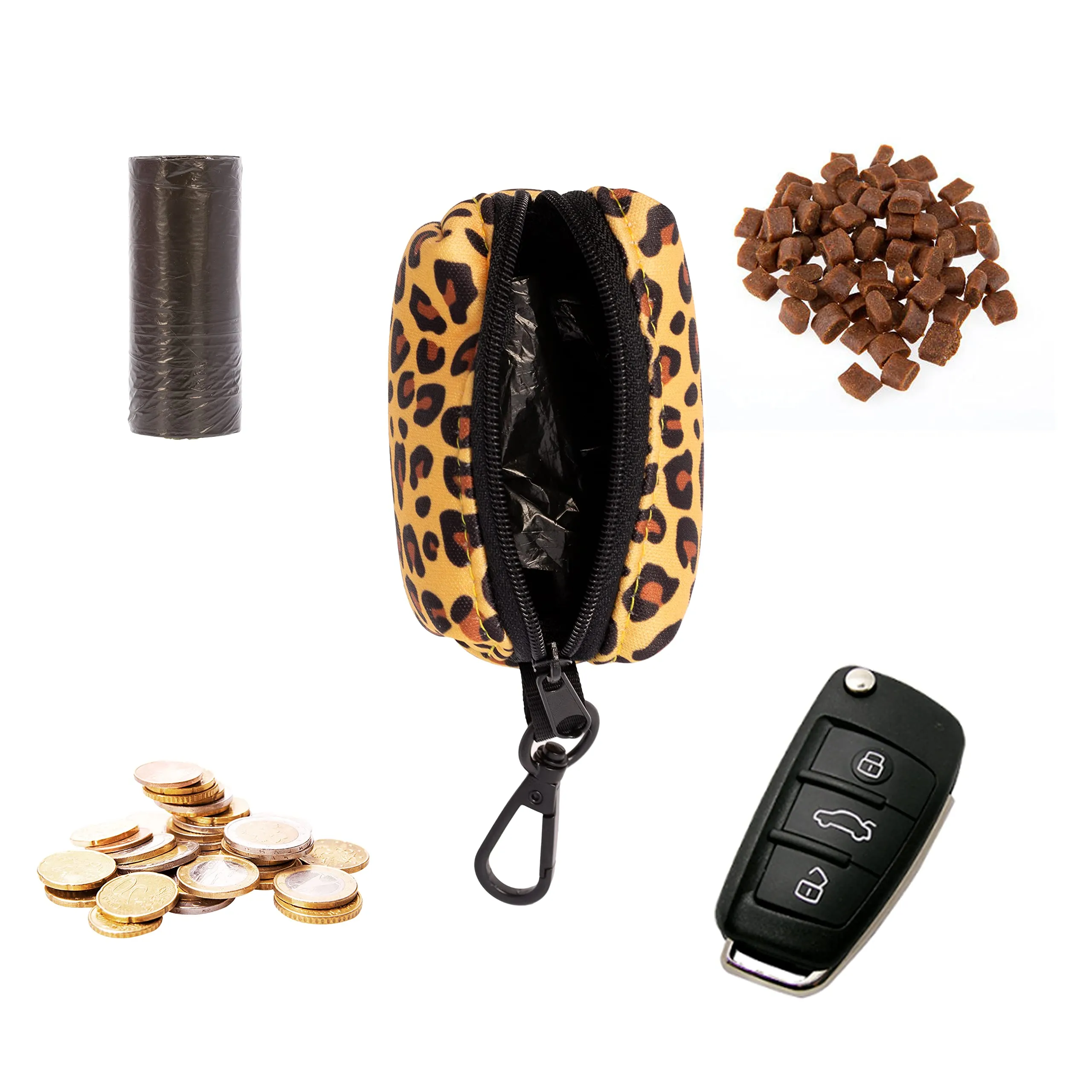 SUPER DOGGY Dispenser per Sacchetti per Cacca di Cane - Porta Sacchetti con Disegni per Guinzaglio - Buste per Premi e Accessori per Animali Domestici - Include Bustine per Cani (Leopard) - immagine 4