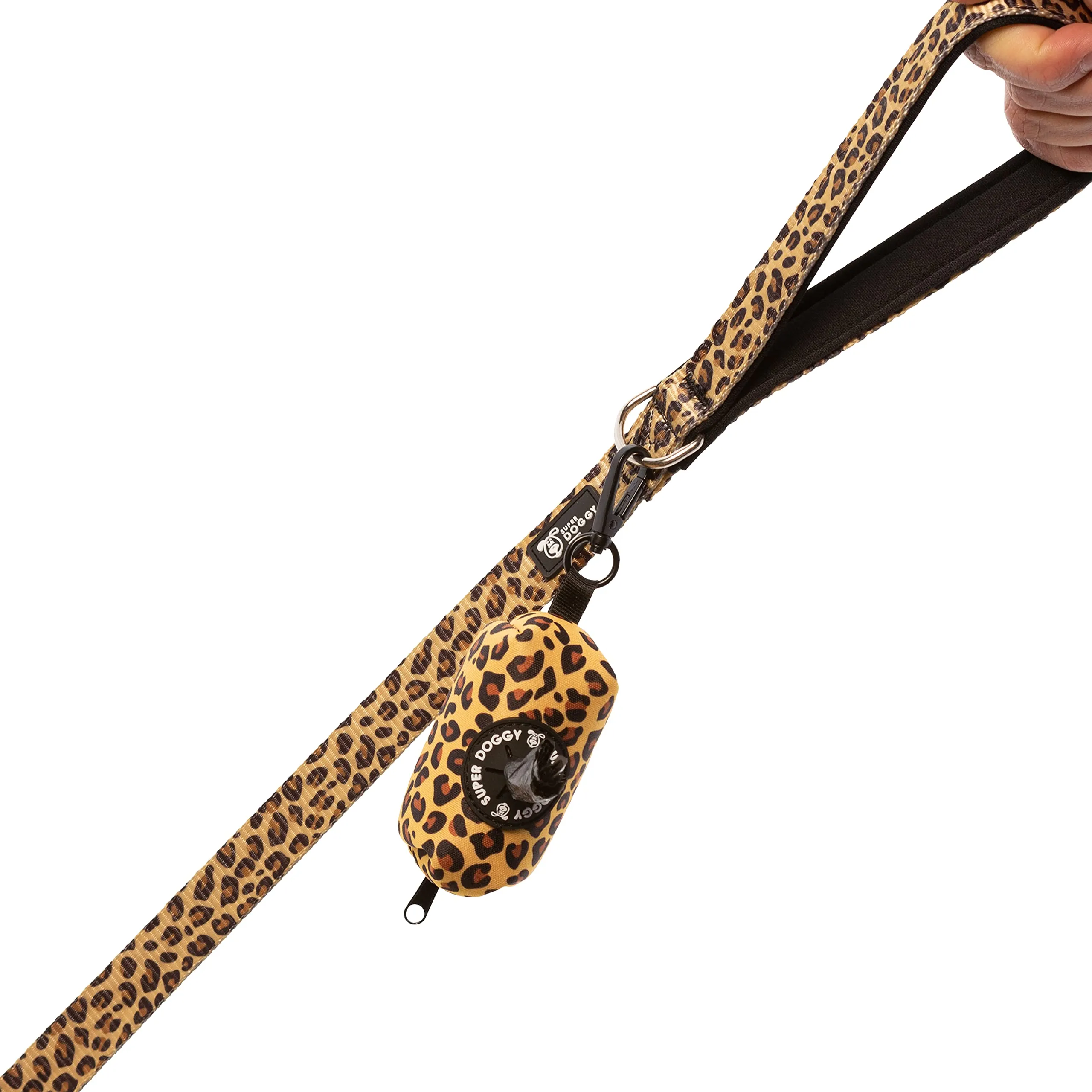 SUPER DOGGY Dispenser per Sacchetti per Cacca di Cane - Porta Sacchetti con Disegni per Guinzaglio - Buste per Premi e Accessori per Animali Domestici - Include Bustine per Cani (Leopard) - immagine 5