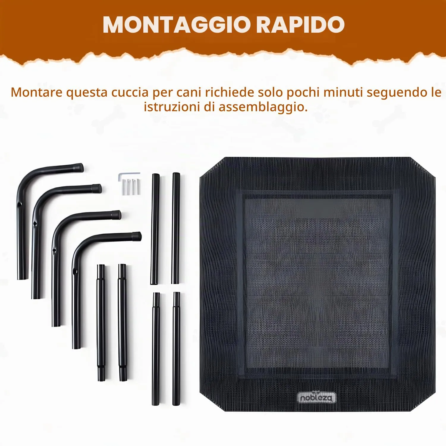 Nobleza Brandina Per Cani, Lettino Rialzato Per Cani Tagila Piccola, Lettino Cane Per Giardino E Outdoor, Letto Rinfrescante Per Animali Domestici Lavabile, Nero, S, 87x65x20CM - immagine 5