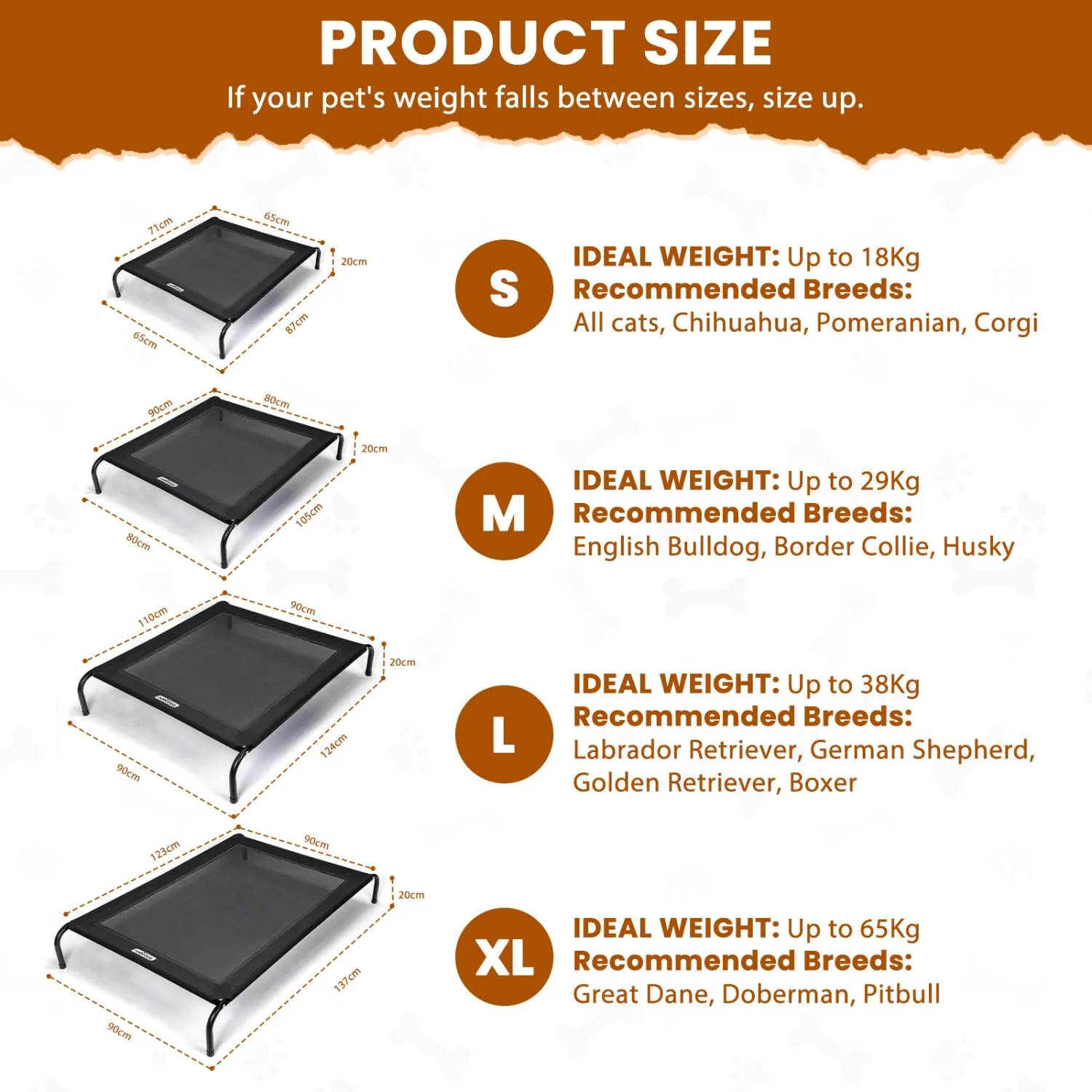 Nobleza Brandina Per Cani, Lettino Rialzato Per Cani Tagila Piccola, Lettino Cane Per Giardino E Outdoor, Letto Rinfrescante Per Animali Domestici Lavabile, Nero, S, 87x65x20CM - immagine 6