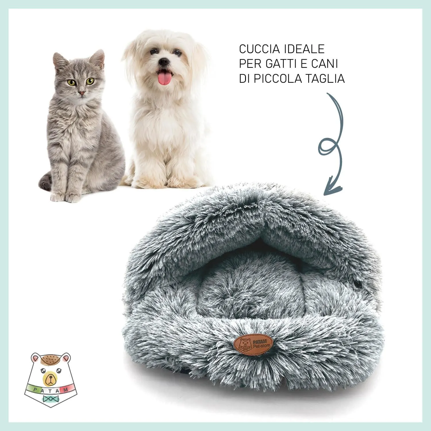 PATAM Cuccia Morbida Cani Piccoli, Gatti, da Interno, Lavabile e Antiscivolo, Friends Grigio 60x50 cm - immagine 3