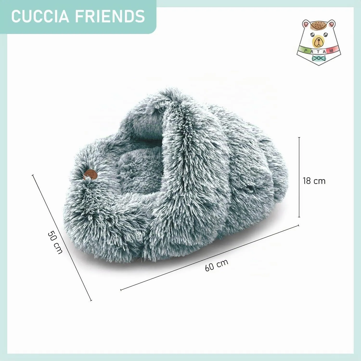 PATAM Cuccia Morbida Cani Piccoli, Gatti, da Interno, Lavabile e Antiscivolo, Friends Grigio 60x50 cm - immagine 6