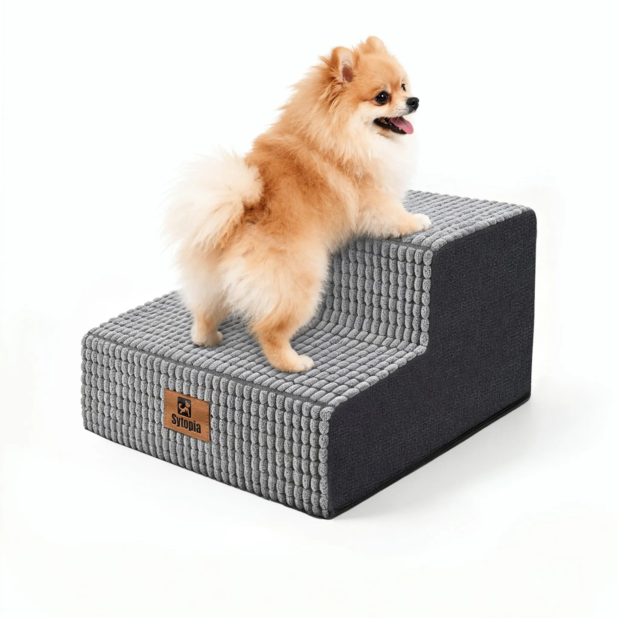 Sytopia Scaletta per cani di piccola taglia, 2 gradini, per letto e divano, altezza 40 cm, in schiuma, lavabile, per cani feriti e anziani, altezza 34 cm, grigio - immagine 1
