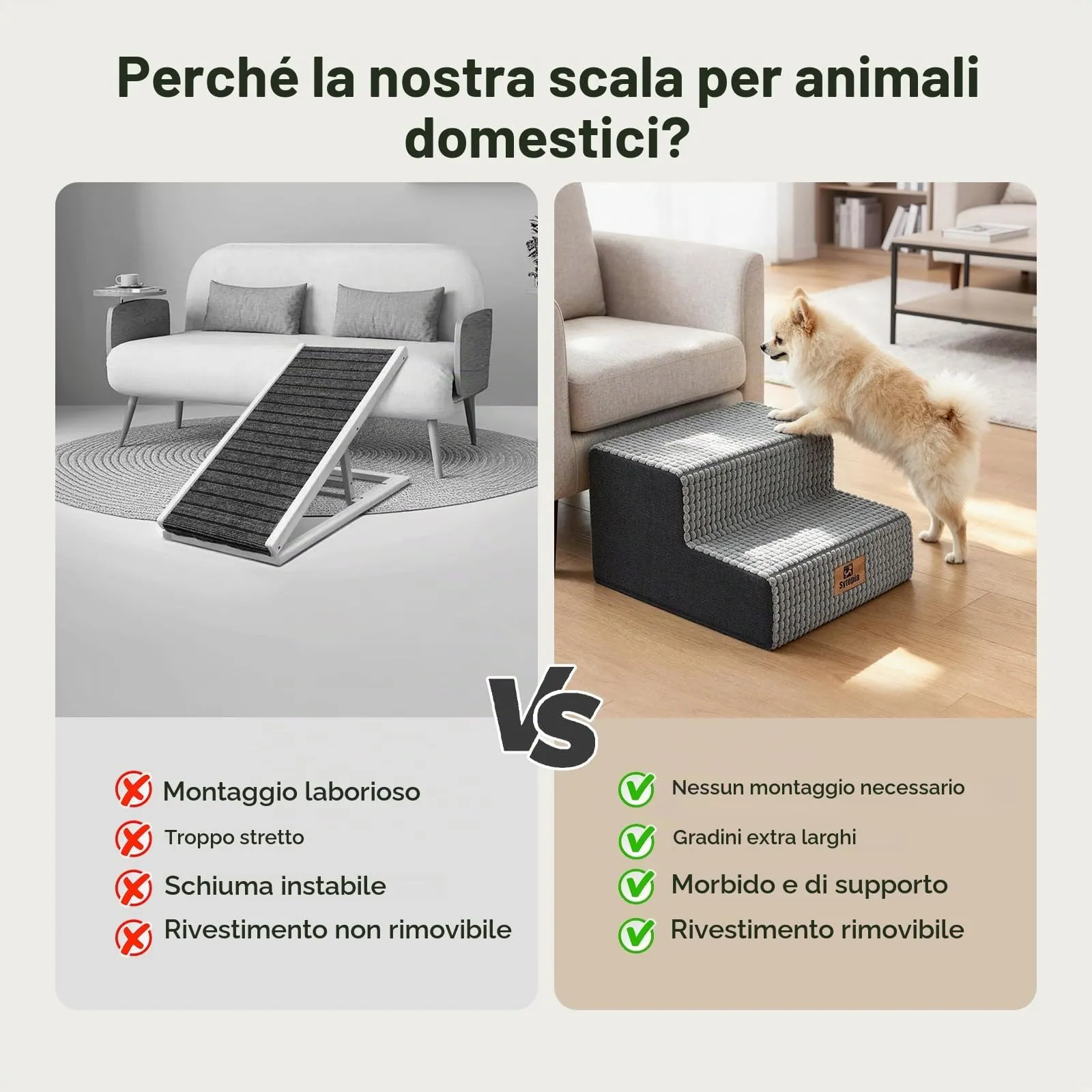 Sytopia Scaletta per cani di piccola taglia, 2 gradini, per letto e divano, altezza 40 cm, in schiuma, lavabile, per cani feriti e anziani, altezza 34 cm, grigio - immagine 7