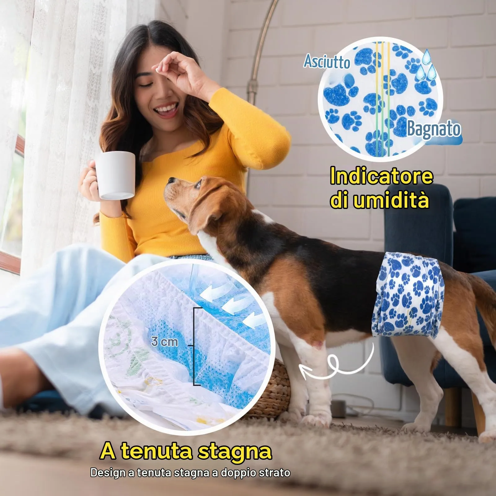 Dono Pannolini Cani Maschi, 20 Pezzi, Pannolini per Cani Maschi per Incontinenza, Indicatore di Bagnatura, Super Assorbenti, a Prova di Perdite, Minzione Eccitante, Calore,XS,S,M,L - immagine 5