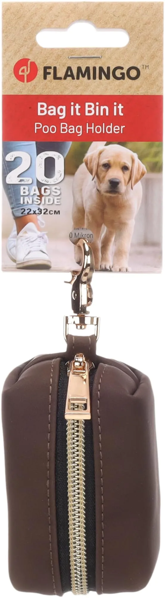 porta sacchetti cane - Mirko Marrone scuro - pochette in PU - chiusura lampo - moschettone - 1 rotolo incluso - Flamingo - immagine 5
