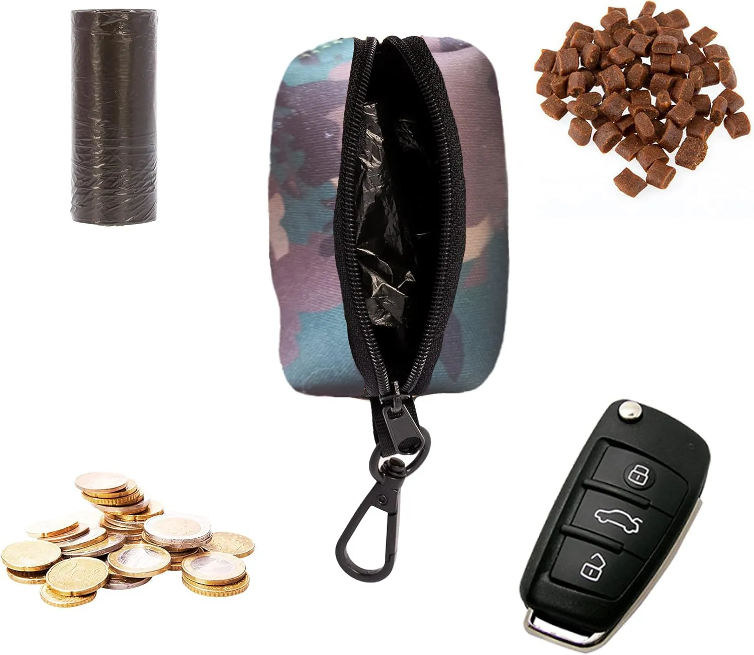 Dispenser per Sacchetti per Cacca di Cane - Porta Sacchetti con Disegni per Guinzaglio - Buste per Premi e Accessori per Animali Domestici - Include Bustine Cani (Camouflage) - immagine 4
