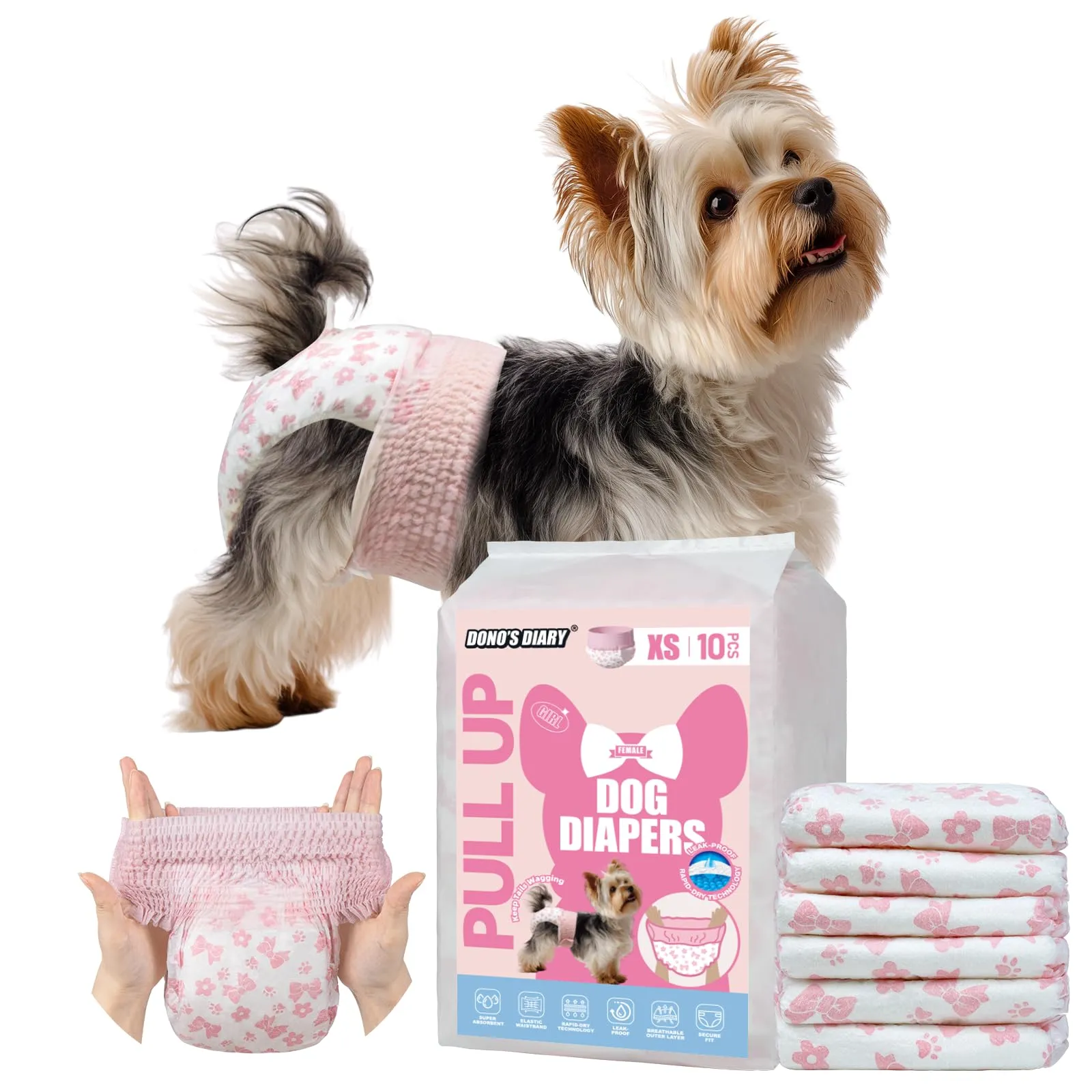 DONO Pannolini per Cani Femmina, 40 pezzi, Pannolino Cane Femmina, Mutandine per il calore, pannolini per gatti incontinenti, super assorbenti, incontinenza, XS (20-38 cm) - immagine 1