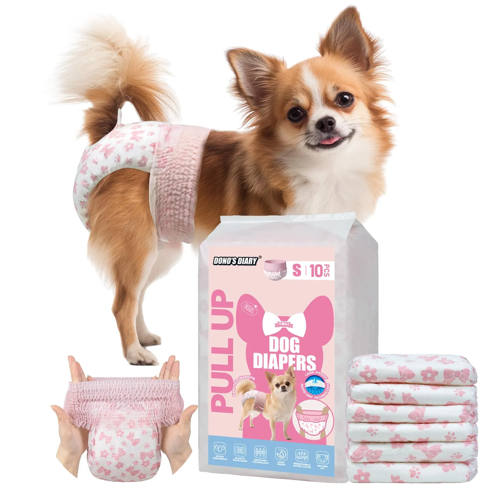 DONO Pannolini per Cani Femmina, 40 pezzi, Pannolino Cane Femmina, Mutandine per il calore, pannolini per gatti incontinenti, super assorbenti, incontinenza, S (22-43 cm) - immagine 1