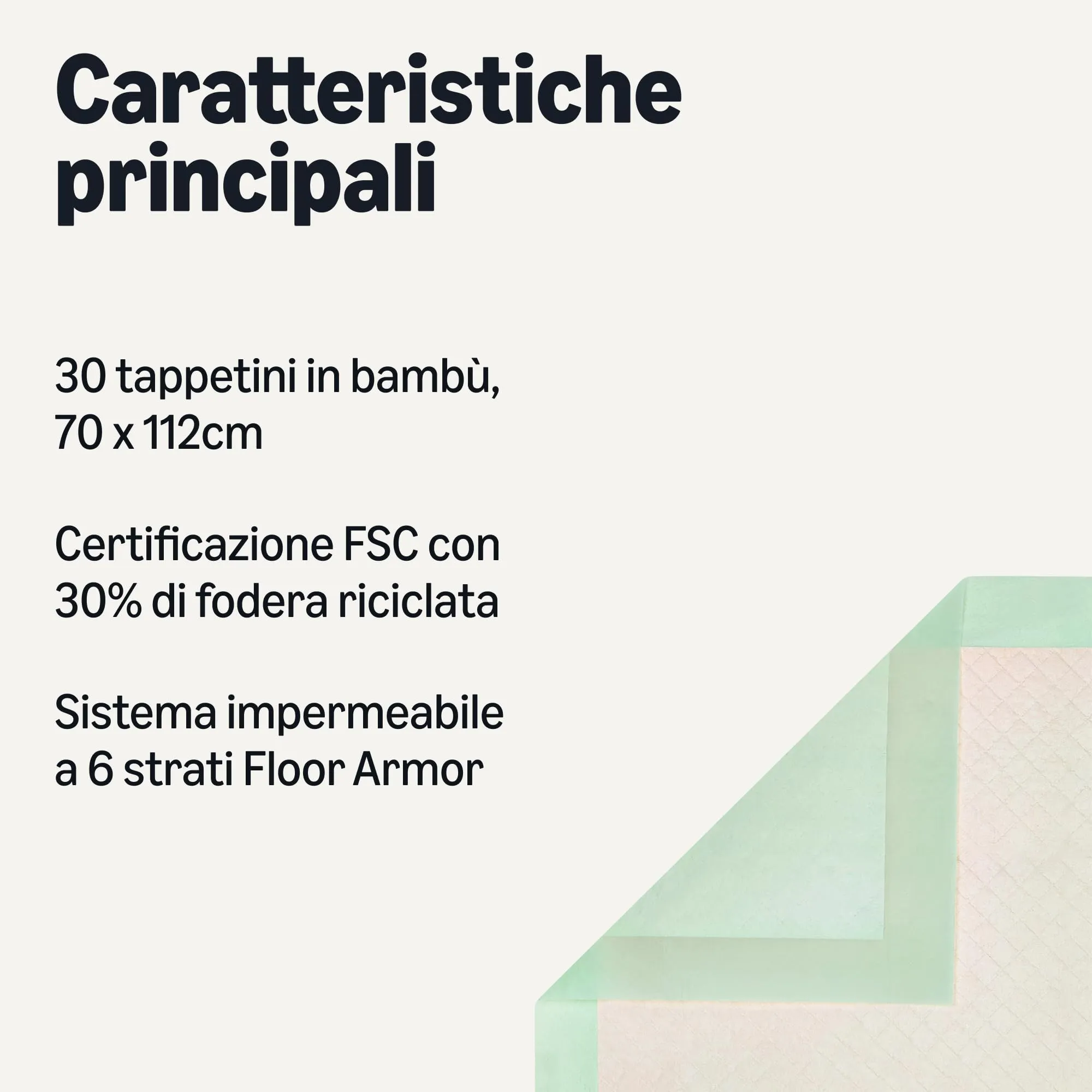 Amazon Basici Tappetini Assorbenti in Bambù a Prova di Perdite per Cani, Sistema Floor Armor a 6 Strati, Rivestimento Riciclato al 30%, 70 cm x 112 cm, Confezione da 30, per Addestramento e Viaggio - immagine 2