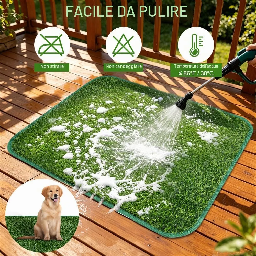 AUYAO 2 Pezzi Lettiera per Cani, Dog Toilette per Cani con Erba Artificiale, 46 x 58 cm, Toilette Tappeto Erboso Lavabile per Training Cucciolo per Interni ed Esterni, Verde - immagine 5