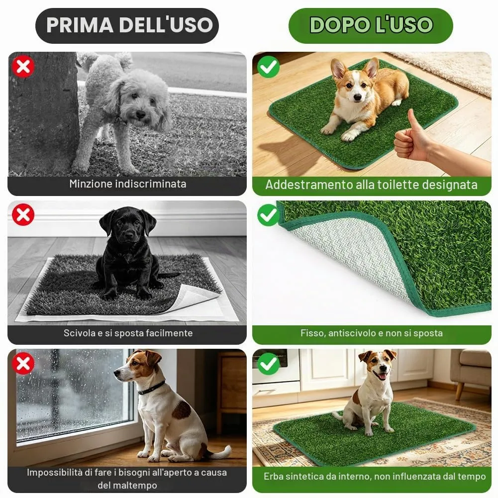 AUYAO 2 Pezzi Lettiera per Cani, Dog Toilette per Cani con Erba Artificiale, 46 x 58 cm, Toilette Tappeto Erboso Lavabile per Training Cucciolo per Interni ed Esterni, Verde - immagine 6
