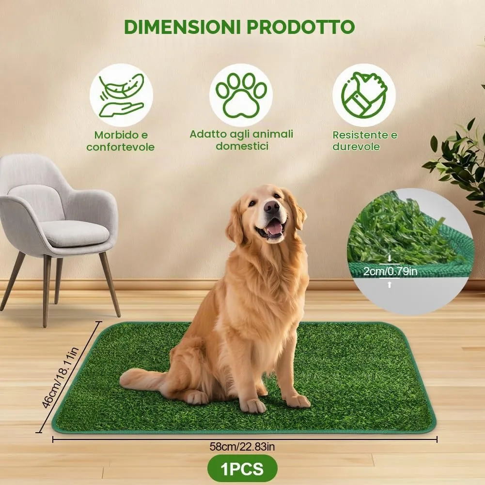 AUYAO Lettiera per Cani, Dog Toilette per Cani con Erba Artificiale, 46 x 58 cm, Toilette Tappeto Erboso Lavabile per Training Cucciolo per Interni ed Esterni, Verde - immagine 2