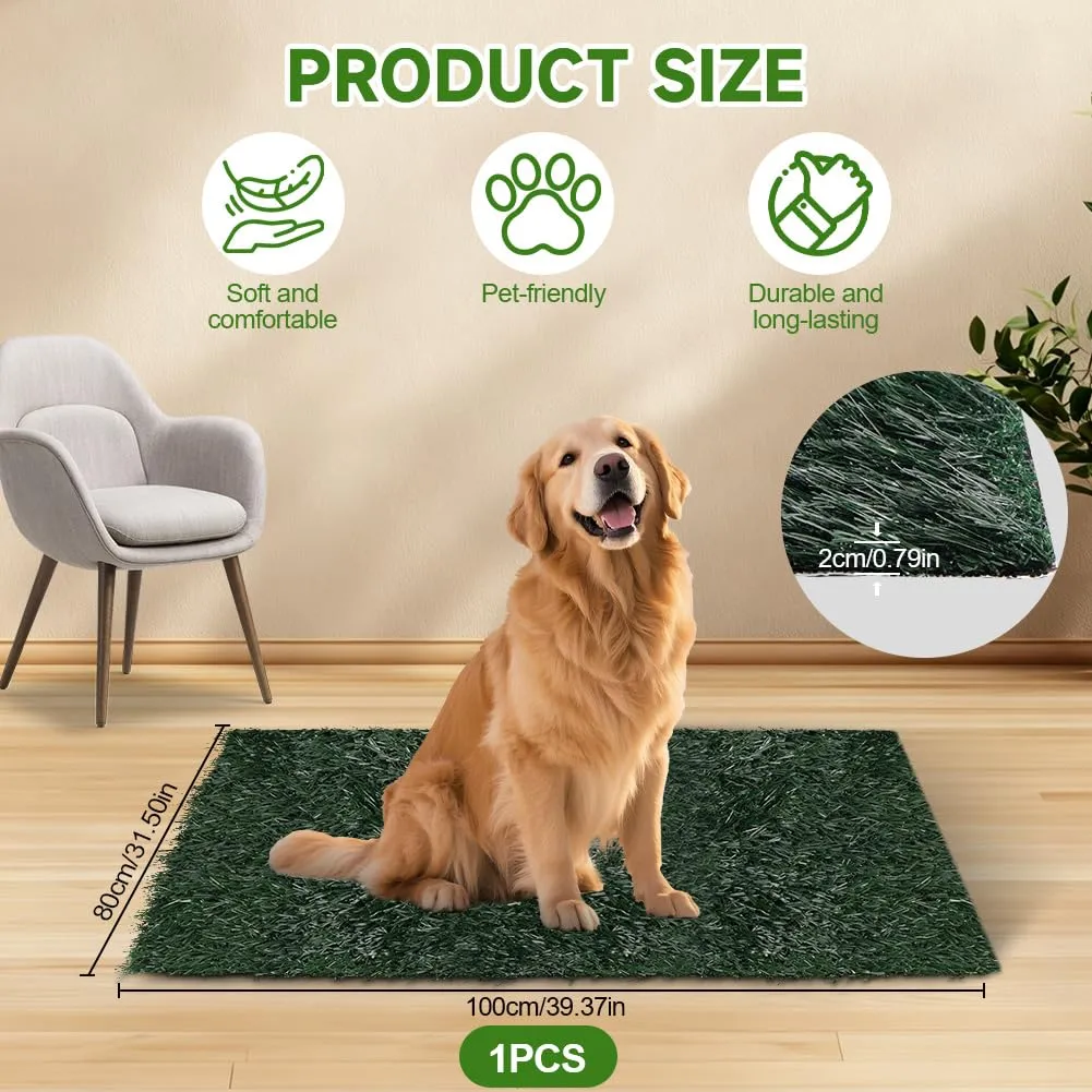 AUYAO Lettiera per Cani, Dog Toilette per Cani con Erba Artificiale, 80 x 100 cm, Toilette Tappeto Erboso Lavabile per Training Cucciolo per Interni ed Esterni, Verde - immagine 2