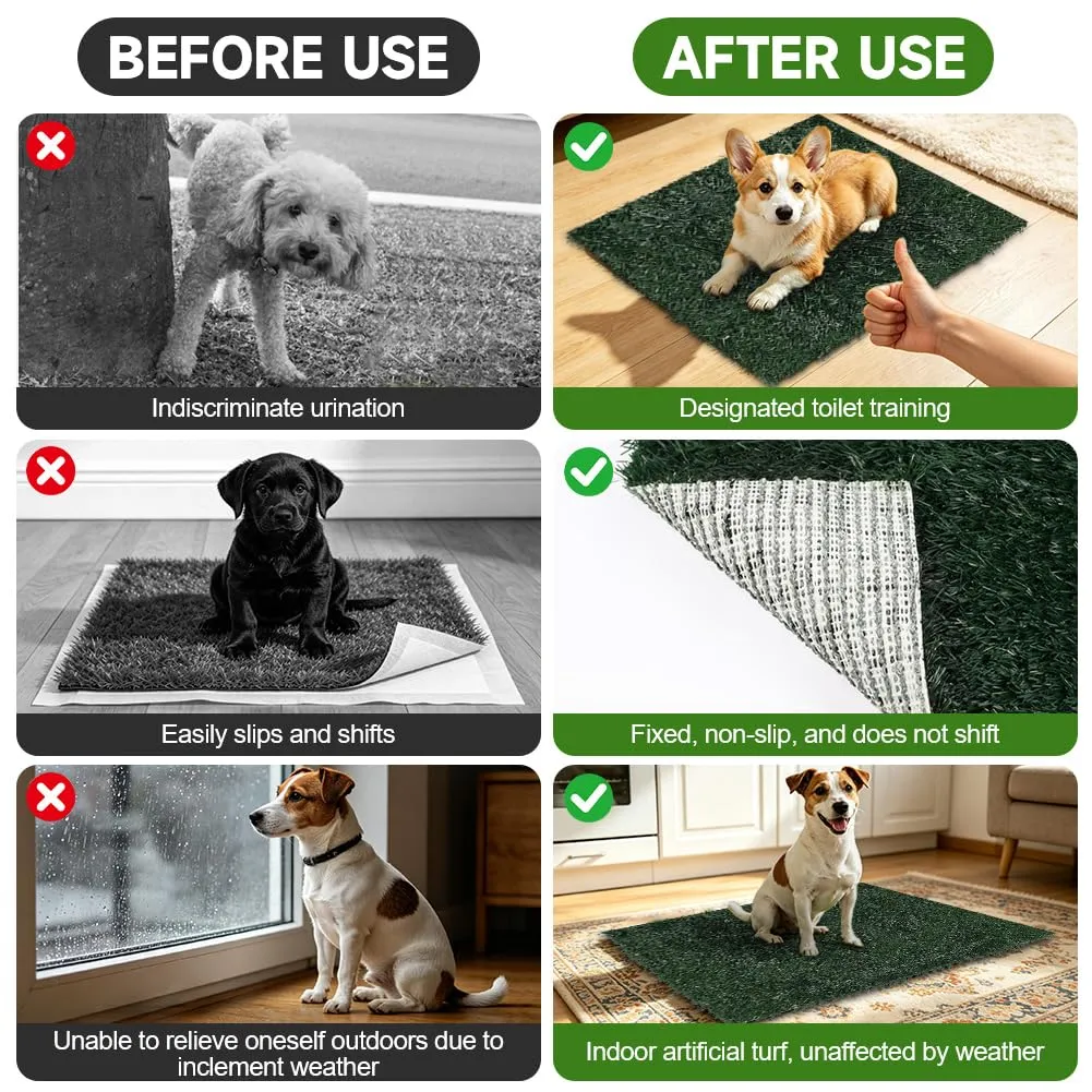 AUYAO Lettiera per Cani, Dog Toilette per Cani con Erba Artificiale, 46 x 58 cm, Toilette Tappeto Erboso Lavabile per Training Cucciolo per Interni ed Esterni, Verde - immagine 6