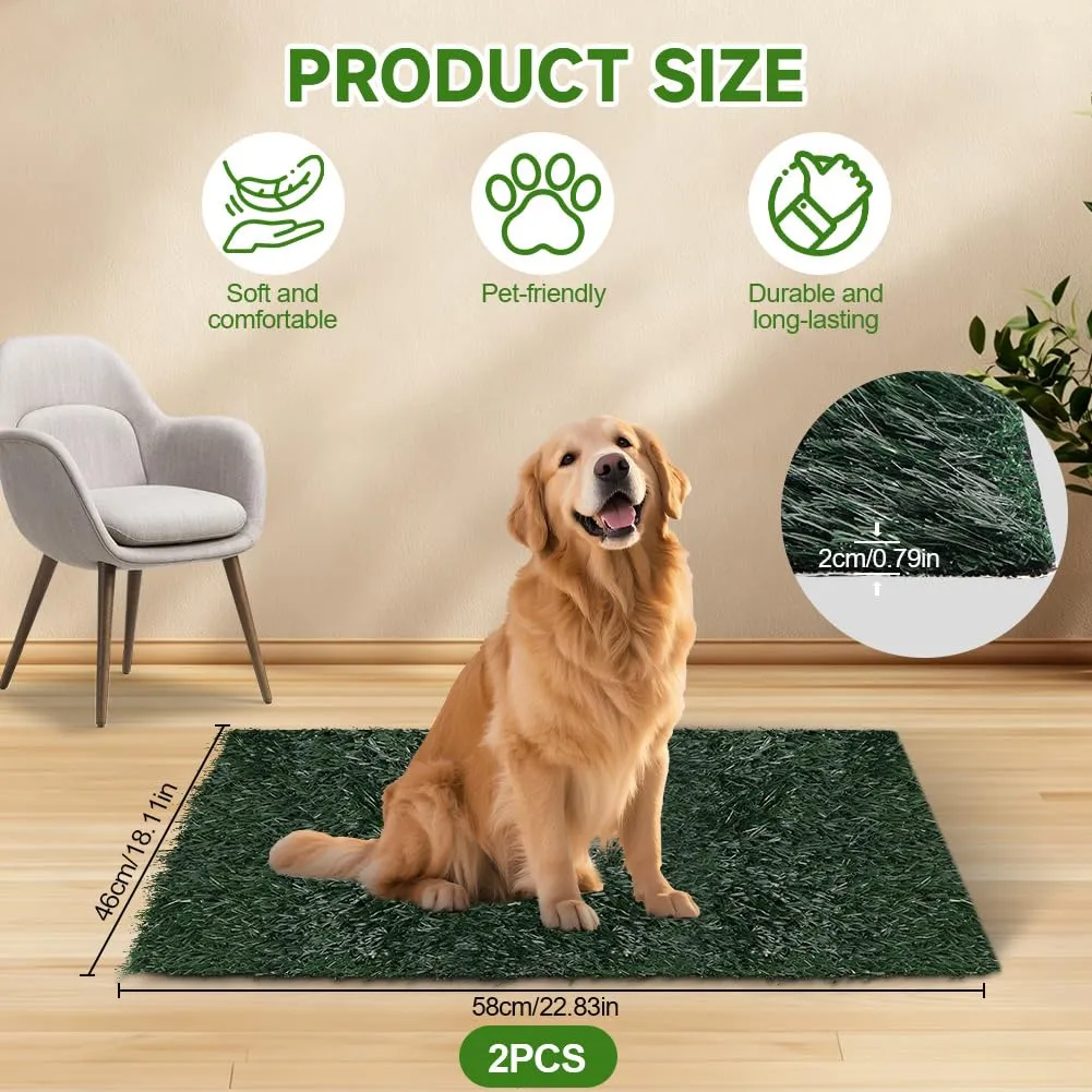 AUYAO 2 Pezzi Lettiera per Cani, Dog Toilette per Cani con Erba Artificiale, 46 x 58 cm, Toilette Tappeto Erboso Lavabile per Training Cucciolo per Interni ed Esterni, Verde - immagine 2