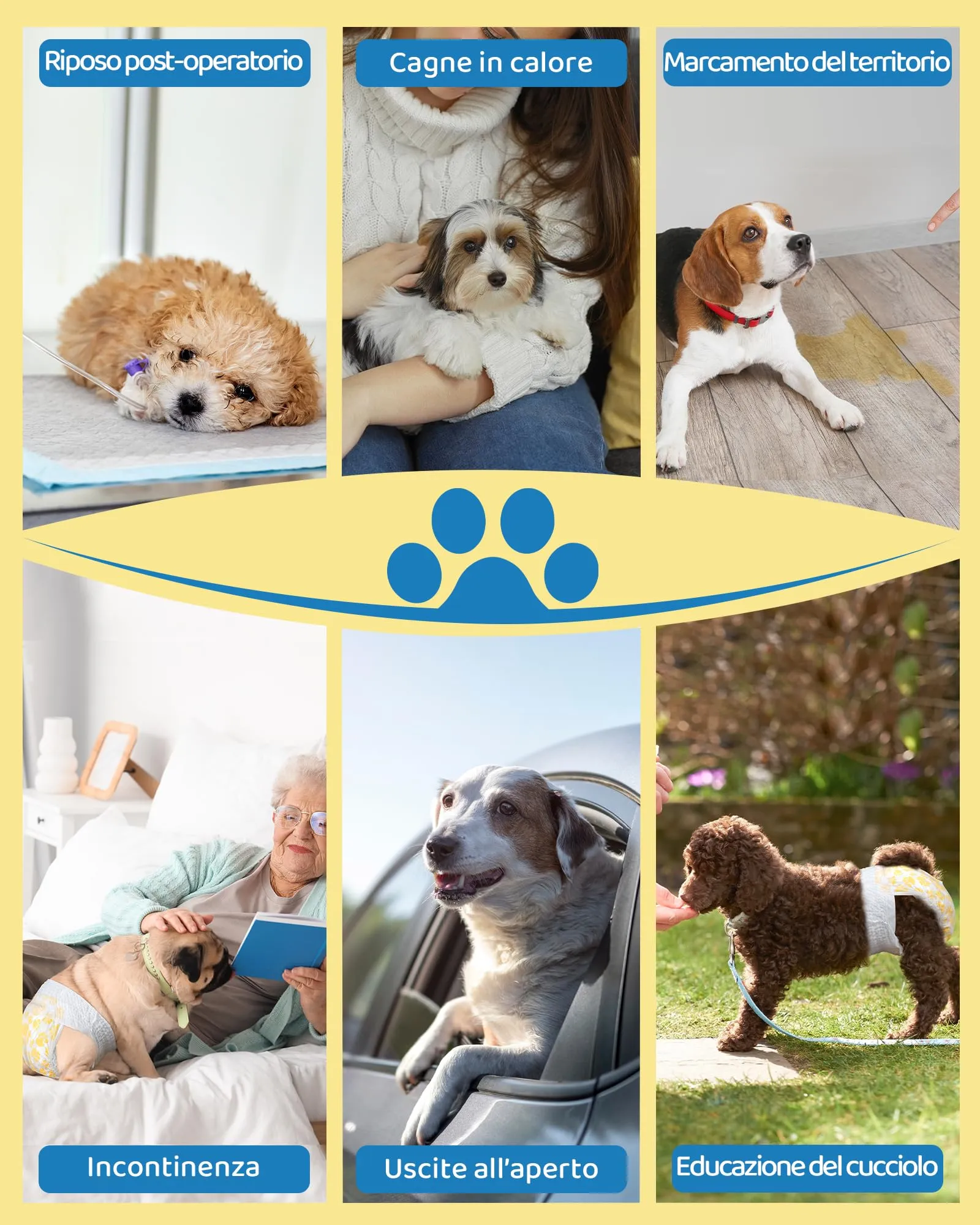 Flying Paws Pannolini monouso per cagne, Gialli, 12 pezzi (M(30-50cm)) - immagine 8