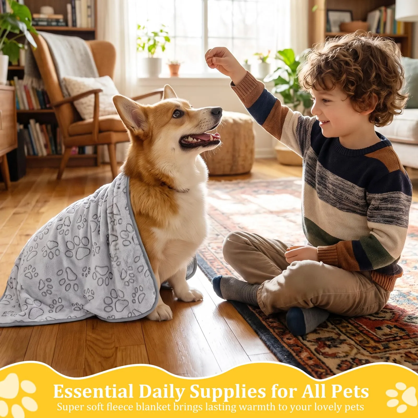 HOTUT 3 Pezzi Coperta per Cane Gatto Lavabile Soffice Durevole,52x76CM,Grigio,Graziosa Coperta Cane con Impronte di Zampe in Soffice Pile per CaniGatti,Conigli e Altri Animali Domestici - immagine 4