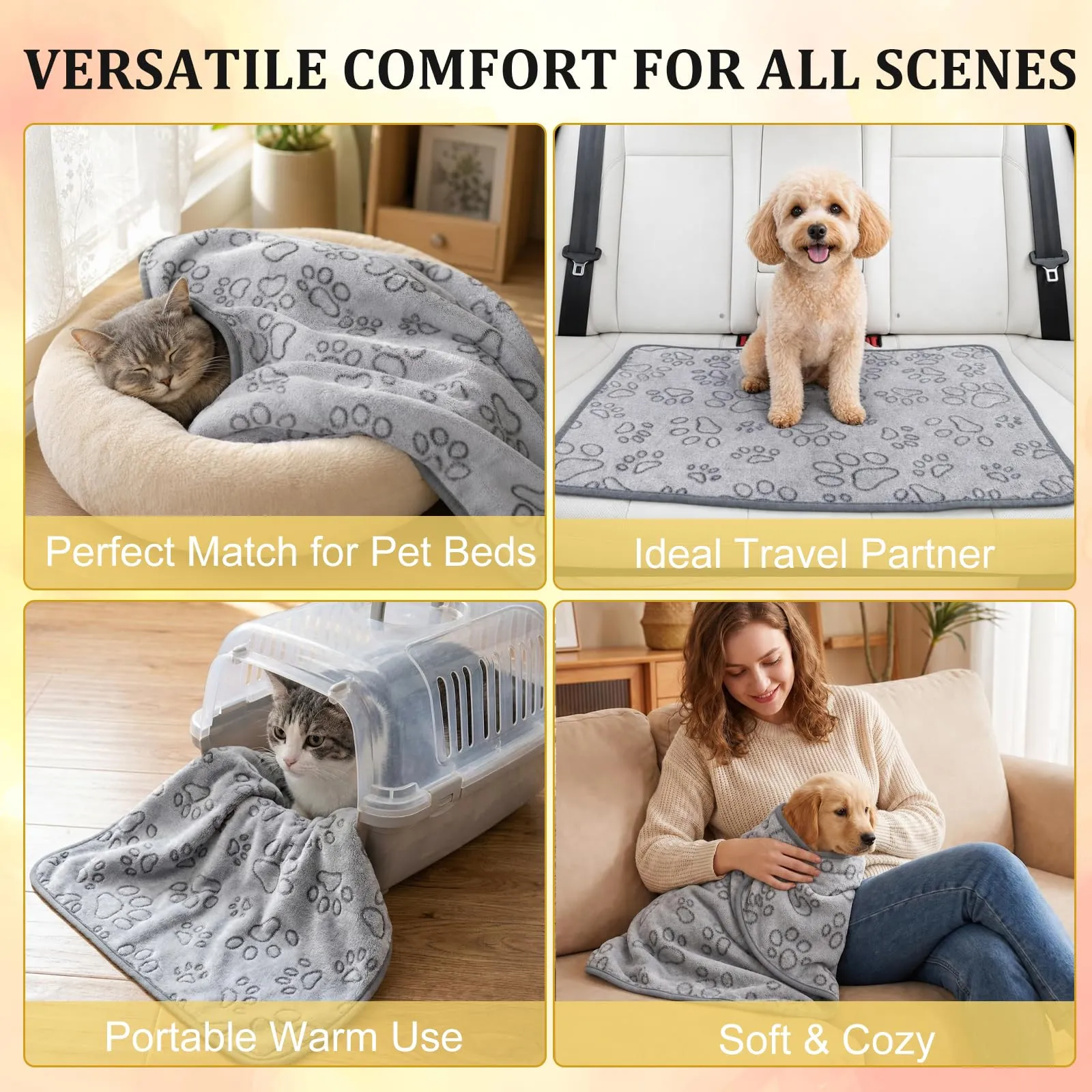 HOTUT 3 Pezzi Coperta per Cane Gatto Lavabile Soffice Durevole,52x76CM,Grigio,Graziosa Coperta Cane con Impronte di Zampe in Soffice Pile per CaniGatti,Conigli e Altri Animali Domestici - immagine 7