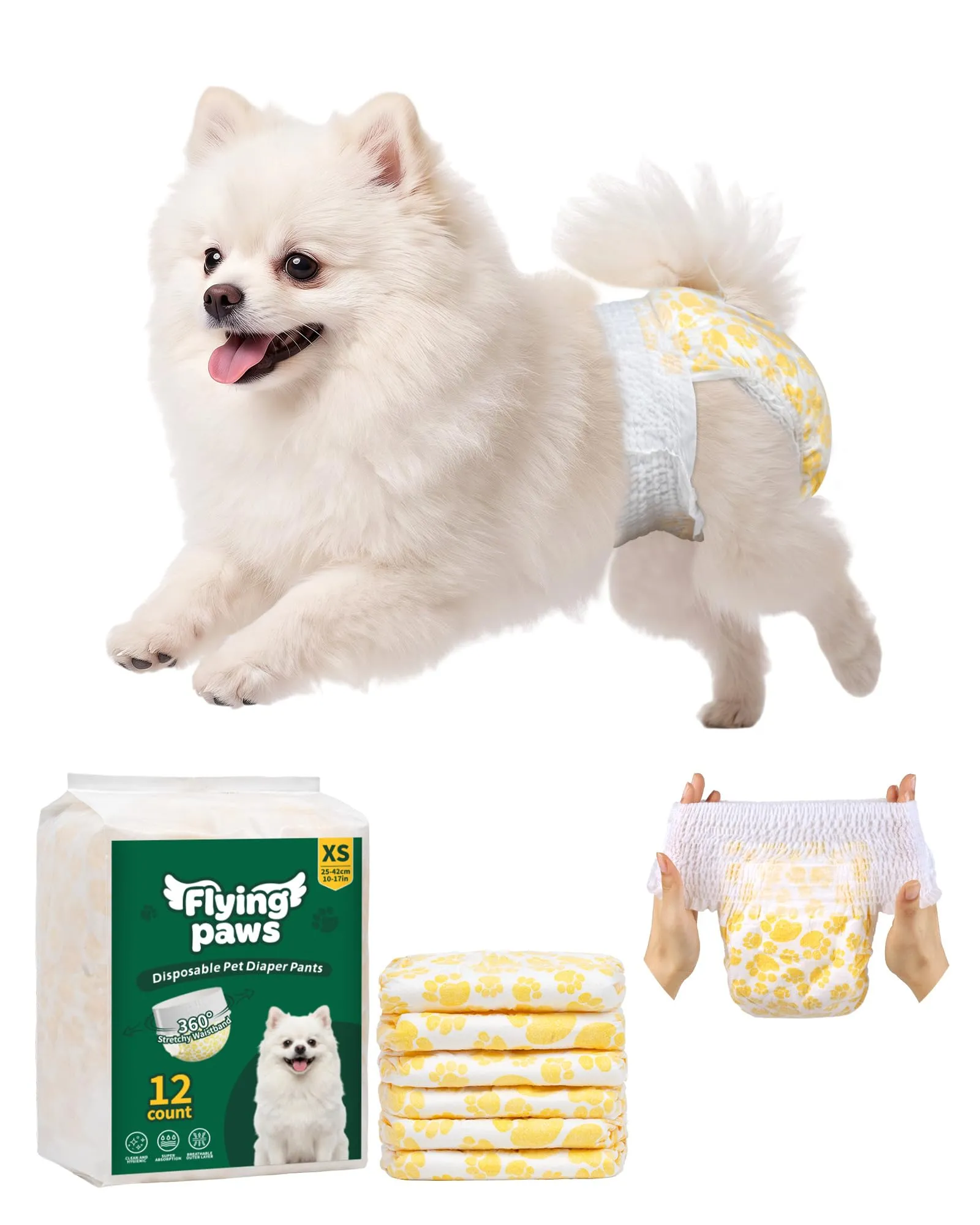 Flying Paws Pannolini monouso per cagne, Gialli, 24 pezzi (S(28-44cm)) - immagine 1