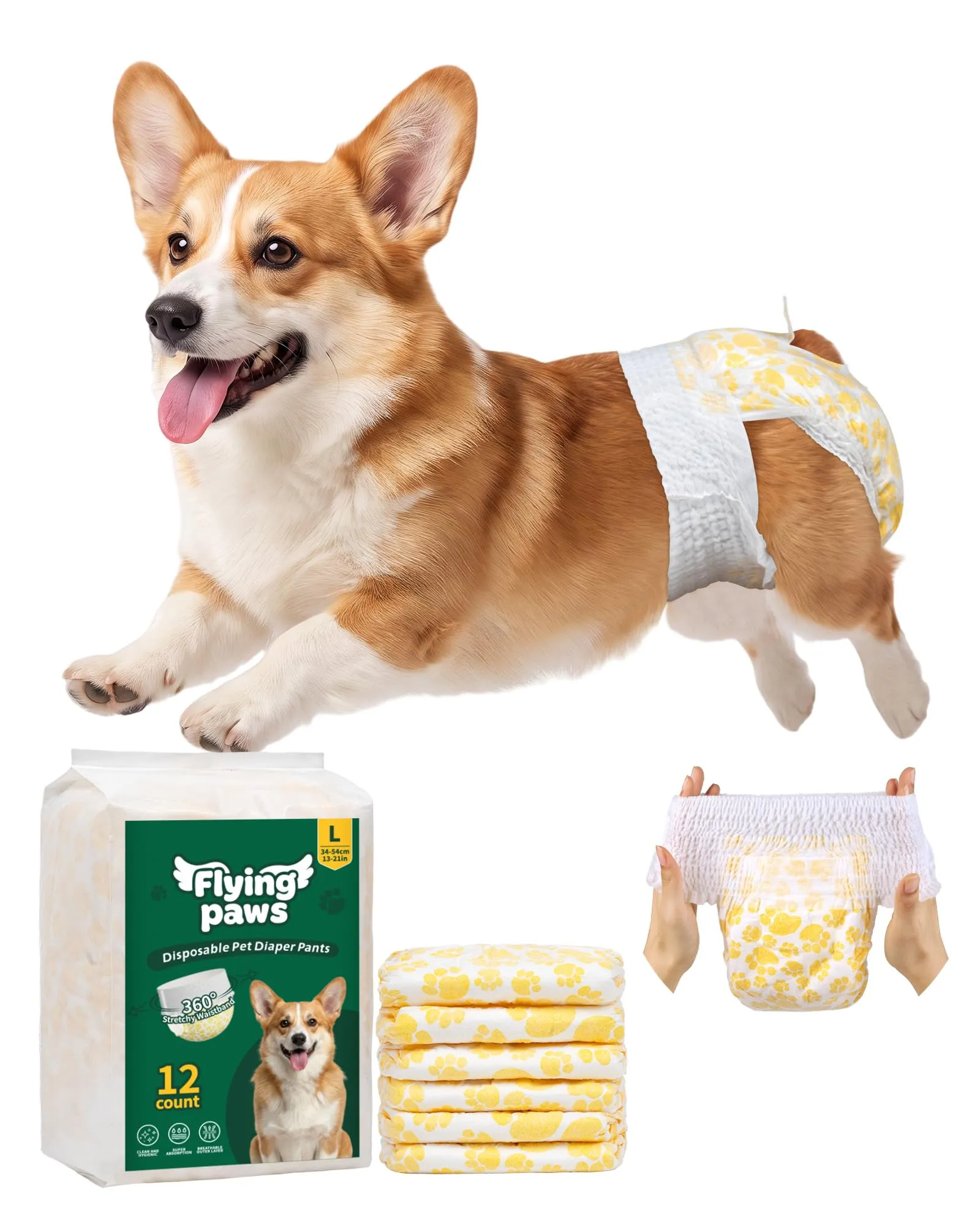 Flying Paws Pannolini monouso per cagne, Gialli, 24 pezzi (L(34-54cm)) - immagine 1