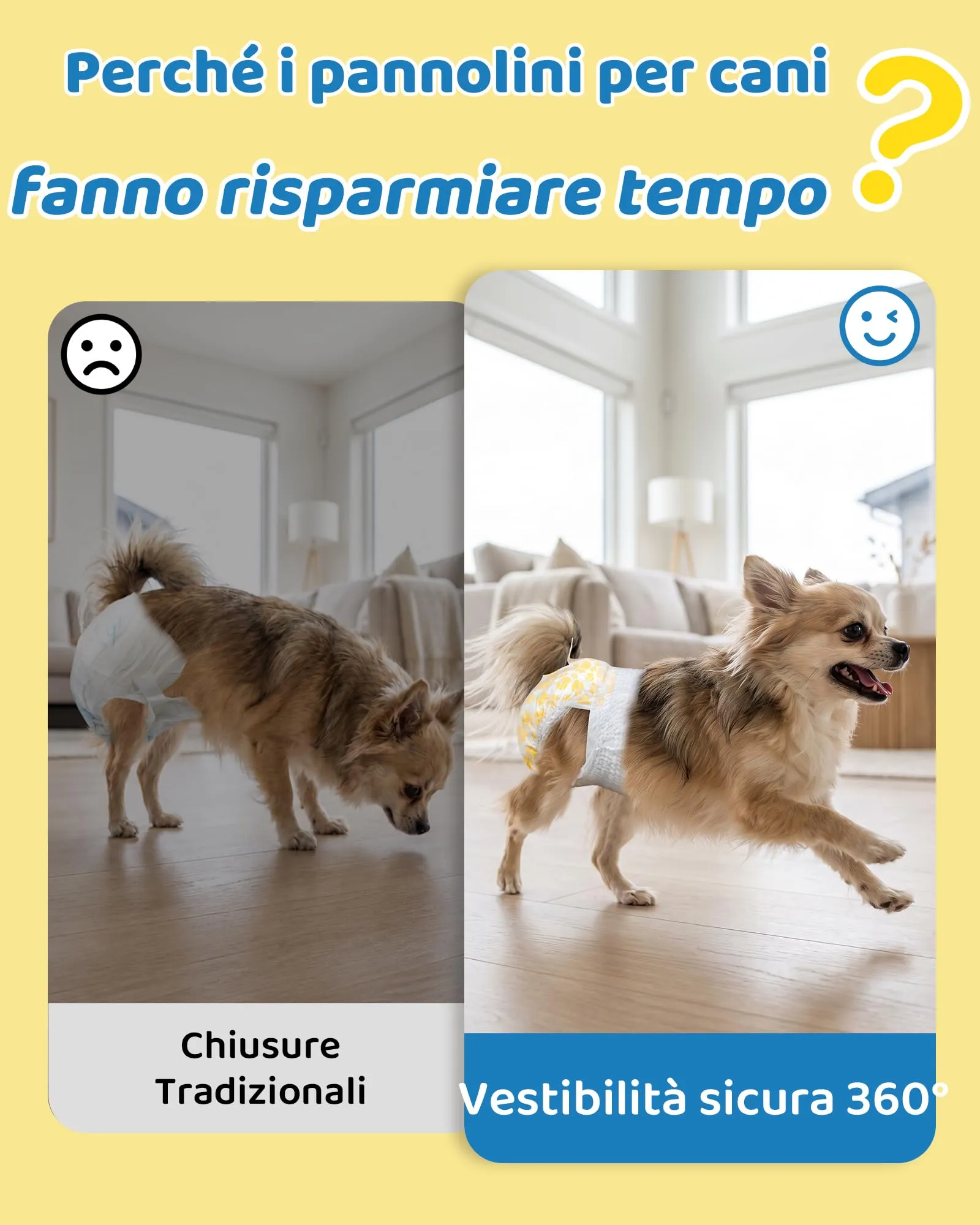Flying Paws Pannolini monouso per cagne, Gialli, 24 pezzi (L(34-54cm)) - immagine 5