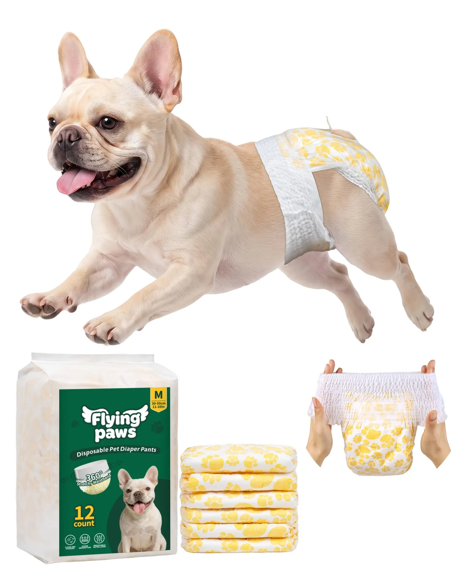 Flying Paws Pannolini monouso per cagne, Gialli, 48 pezzi (M(30-50cm)) - immagine 1