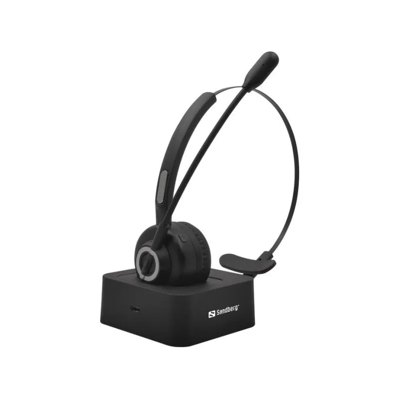 Cuffie Sandberg Wireless Office Bluetooth 5.2 wireless con microfono e base magnetica nero - immagine 1
