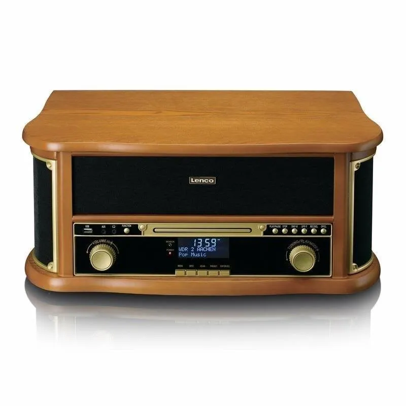 Tocadiscos Lenco TCD-2571WD 10W RMS Bluetooth 5.0 Trazione Cinghia Cassette CD USB Legno LCD - immagine 1