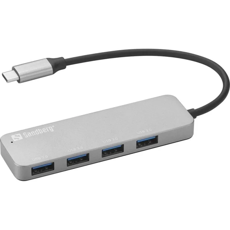 Hub Sandberg 4 porte USB 3.0 5 Gbps USB-C a USB-A Alluminio Argento - immagine 1