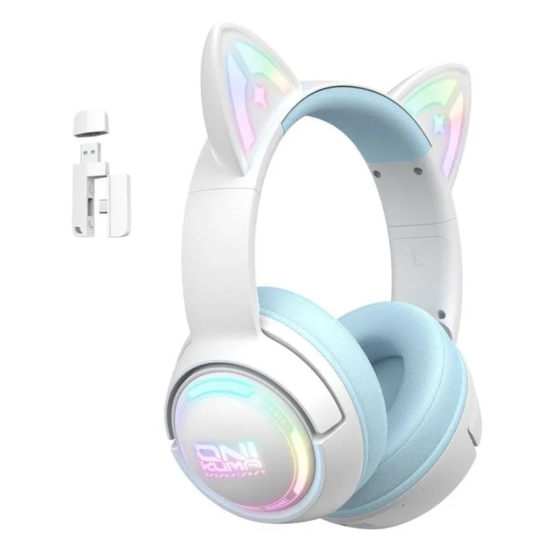 Cuffie ONIKUMA GT838 wireless Bluetooth gaming con microfono e illuminazione RGB bianco blu - immagine 1