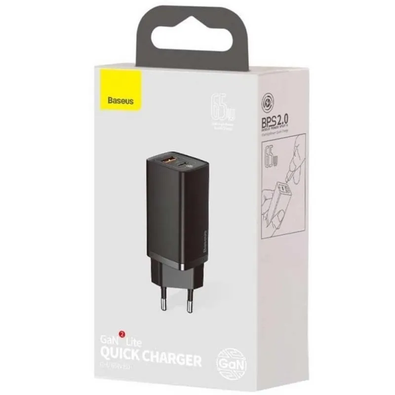 Caricatore USB-C 65W Baseus GaN2 Lite Nero - immagine 1