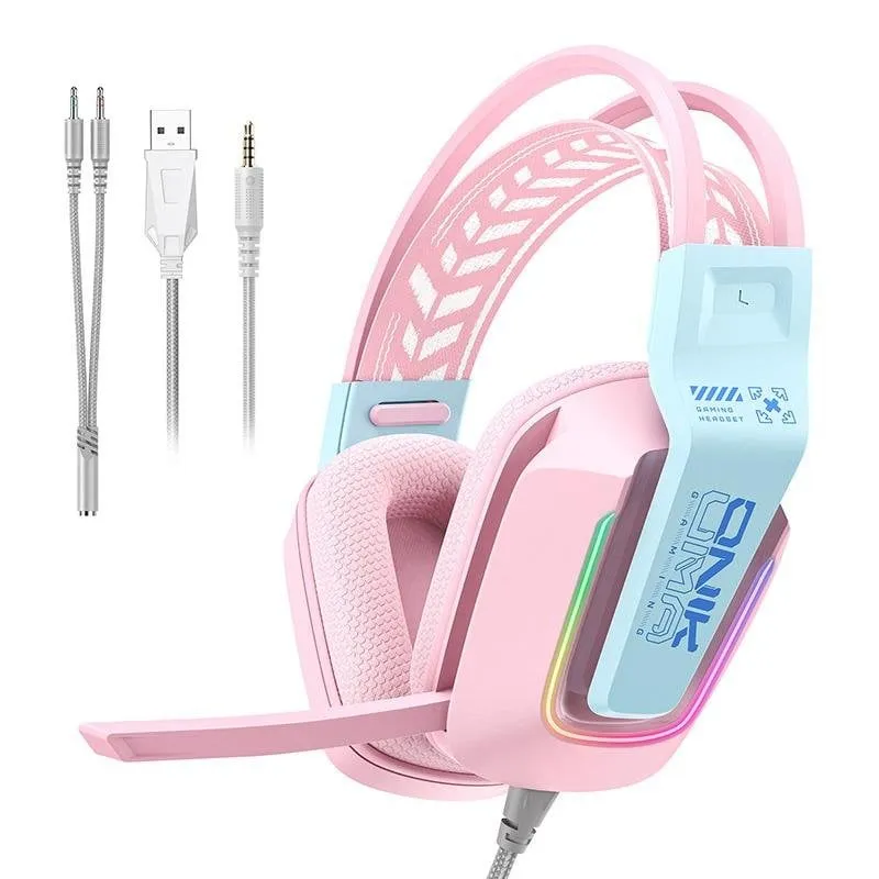 Cuffie ONIKUMA X13 cablate USB e jack 3,5 mm gaming microfono RGB rosa - immagine 1