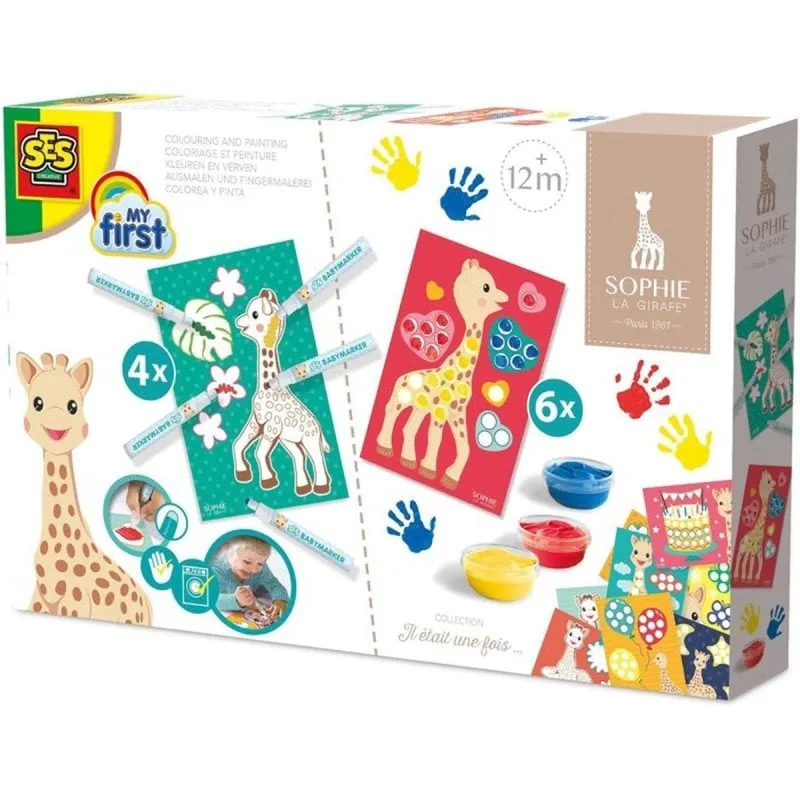 Acquerello SES Creative Sophie la Girafe Kit 2 in 1 6 Carte 4 Pennarelli 3 Colori Lavabili - immagine 1