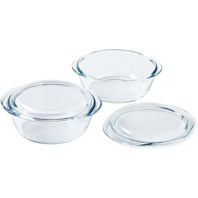 Cocotte Pyrex Rotonda Vetro Set 2x1L Resistente Calore con Coperchio - immagine 1