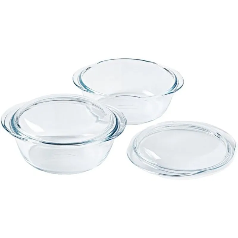 Cocotte Pyrex Rotonda Vetro Borosilicato 1,6L Ø27cm Set 2 Trasparente - immagine 1