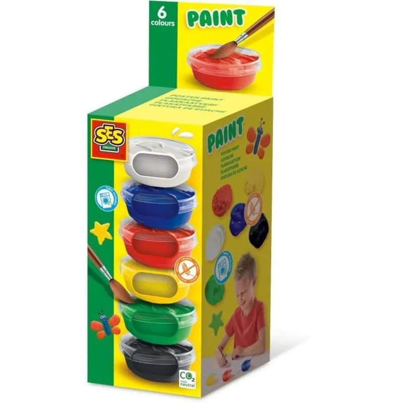 Acquerello SES Creative Gouache 6 Colori Lavabili 6x45 ml Tappo Trasparente - immagine 1