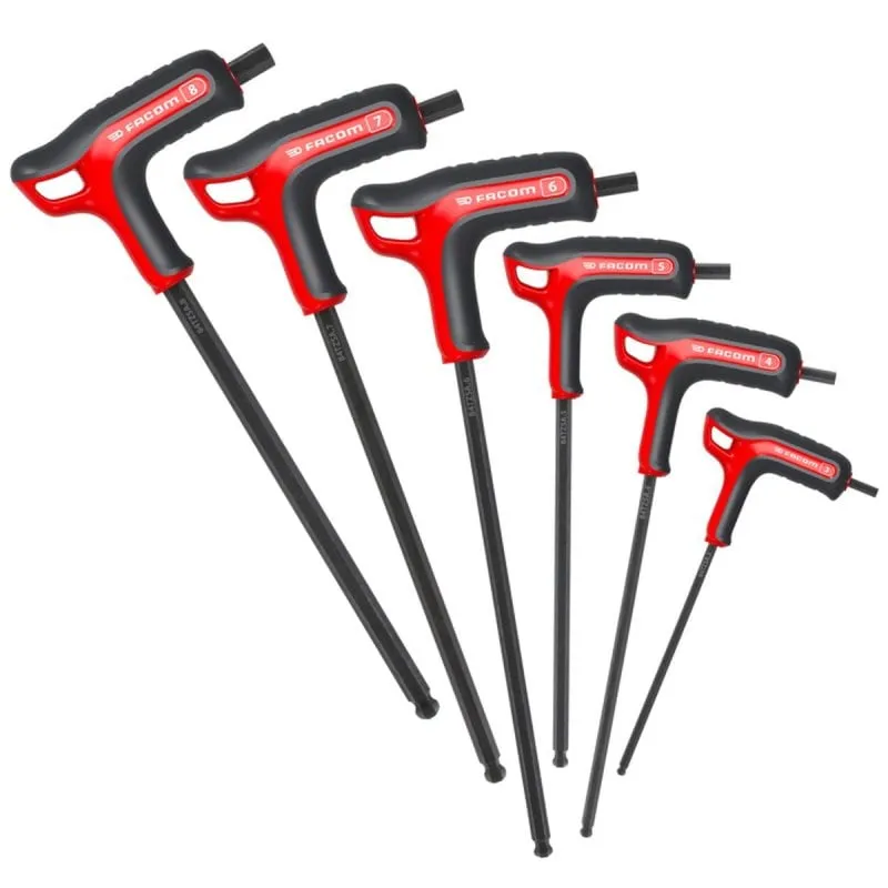 Chiave Allen Facom Set 6 pezzi Manico T Punta Sferica 3-8 mm - immagine 1