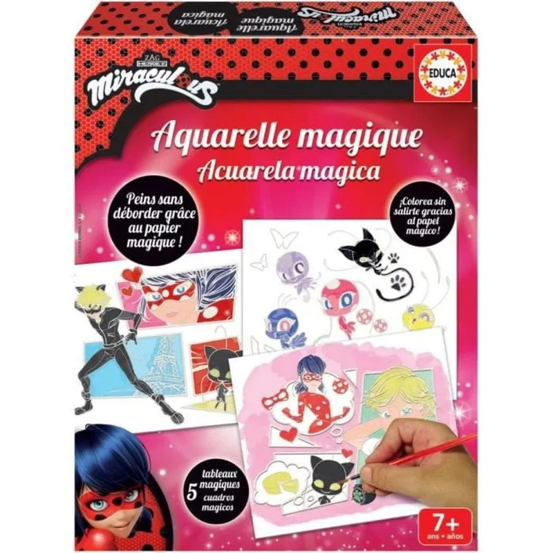 Acquerello Educa Magic Watercolour Kit Miraculous Ladybug 5 Tavole 12 Colori - immagine 1