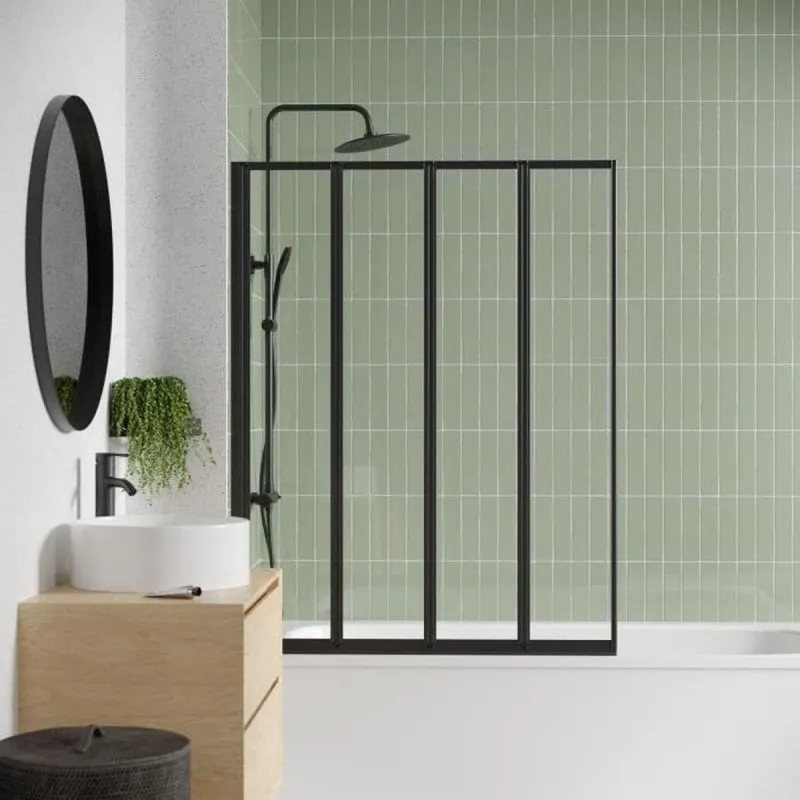 Mampara Doccia Gelco Lexia 4 Pannelli Nero 110x140 cm Vetro Trasparente Reversibile - immagine 1