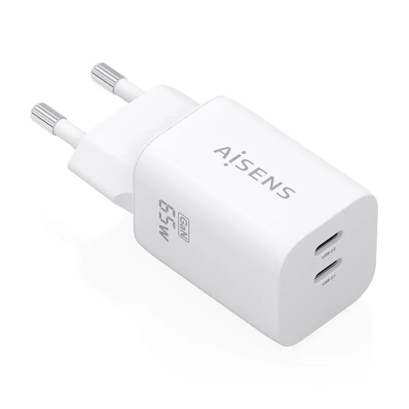 Caricatore GaN AISENS 65W 2xUSB-C PD3.0 QC4.0 Bianco - immagine 1