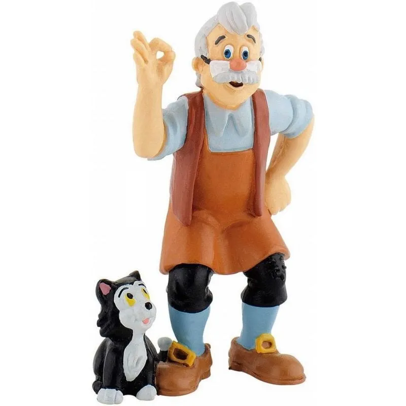 Figura Gepetto e Gatto Figaro Disney 8 cm Dipinta a Mano - immagine 1