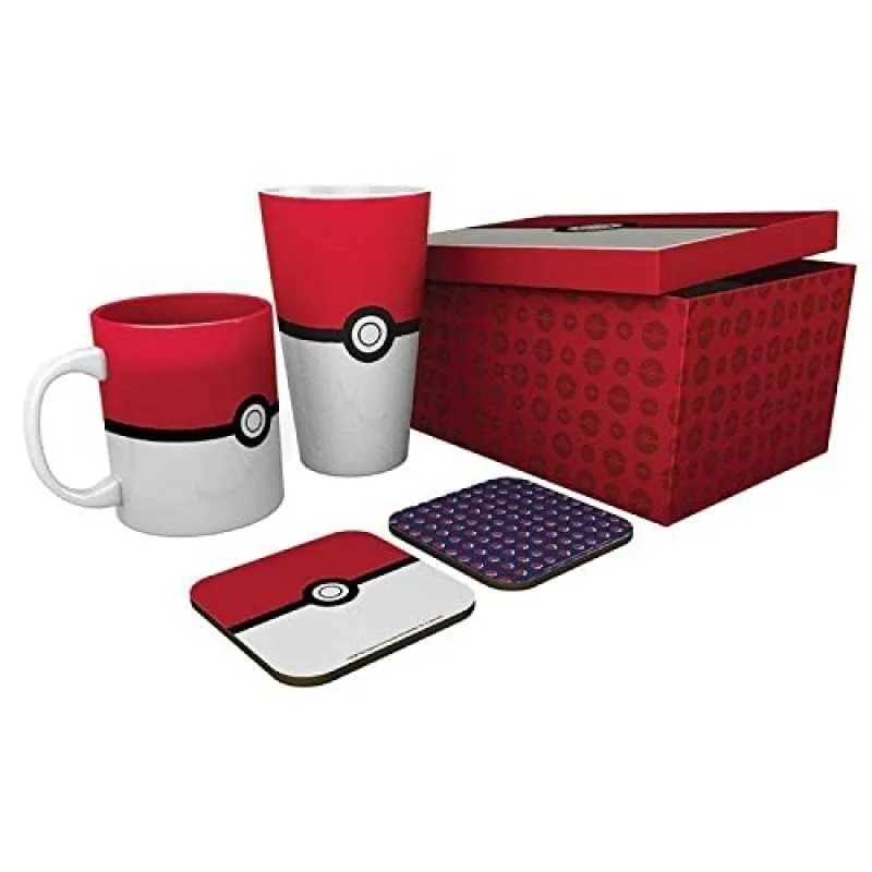 Set Regalo Pokémon Pokeball Tazza 285 ml Bicchiere XL 500 ml 2 Sottobicchieri Scatola - immagine 1