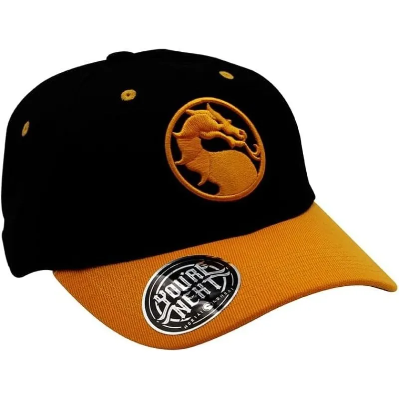 Cappellino Mortal Kombat Ufficiale Logo Ricamato Arancione e Nero - immagine 1