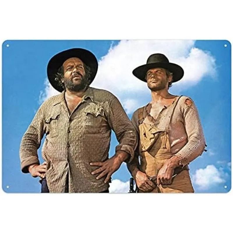 Targa Metallo Bud Spencer Terence Hill 3D Rilievo Cielo Blu 30x20 cm - immagine 1