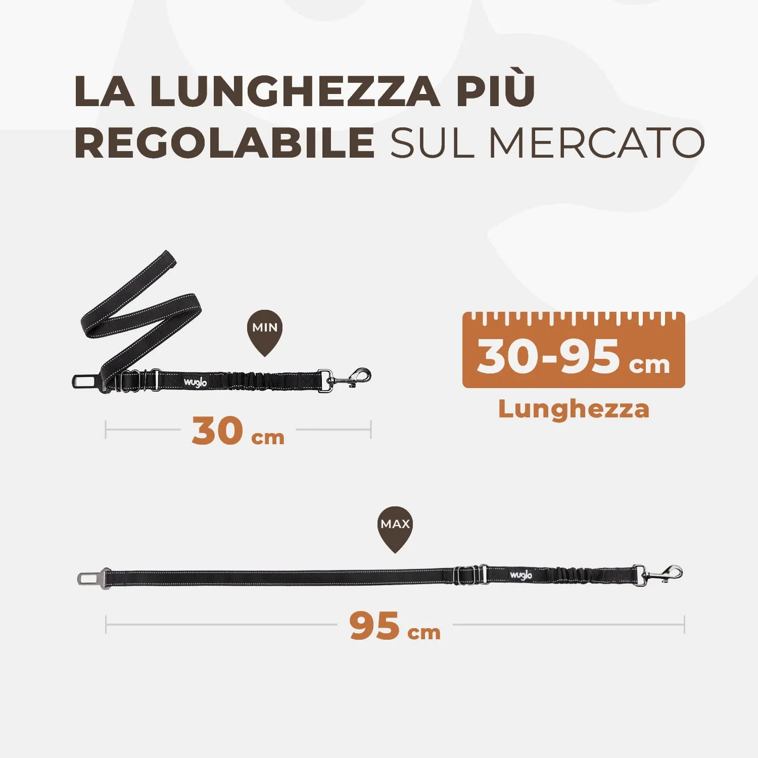 WUGLO Cintura Sicurezza Cani Auto | Lunghezza Regolabile da 30 a 95 cm - immagine 3