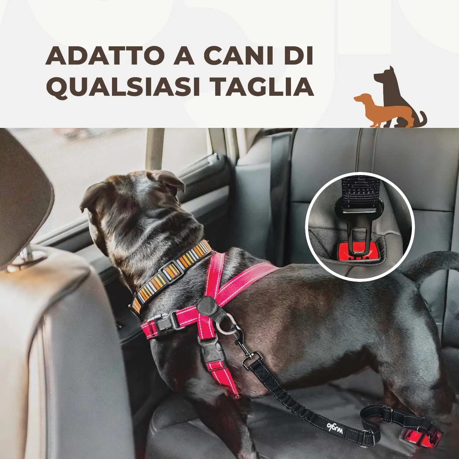 WUGLO Cintura Sicurezza Cani Auto | Lunghezza Regolabile da 30 a 95 cm - immagine 4