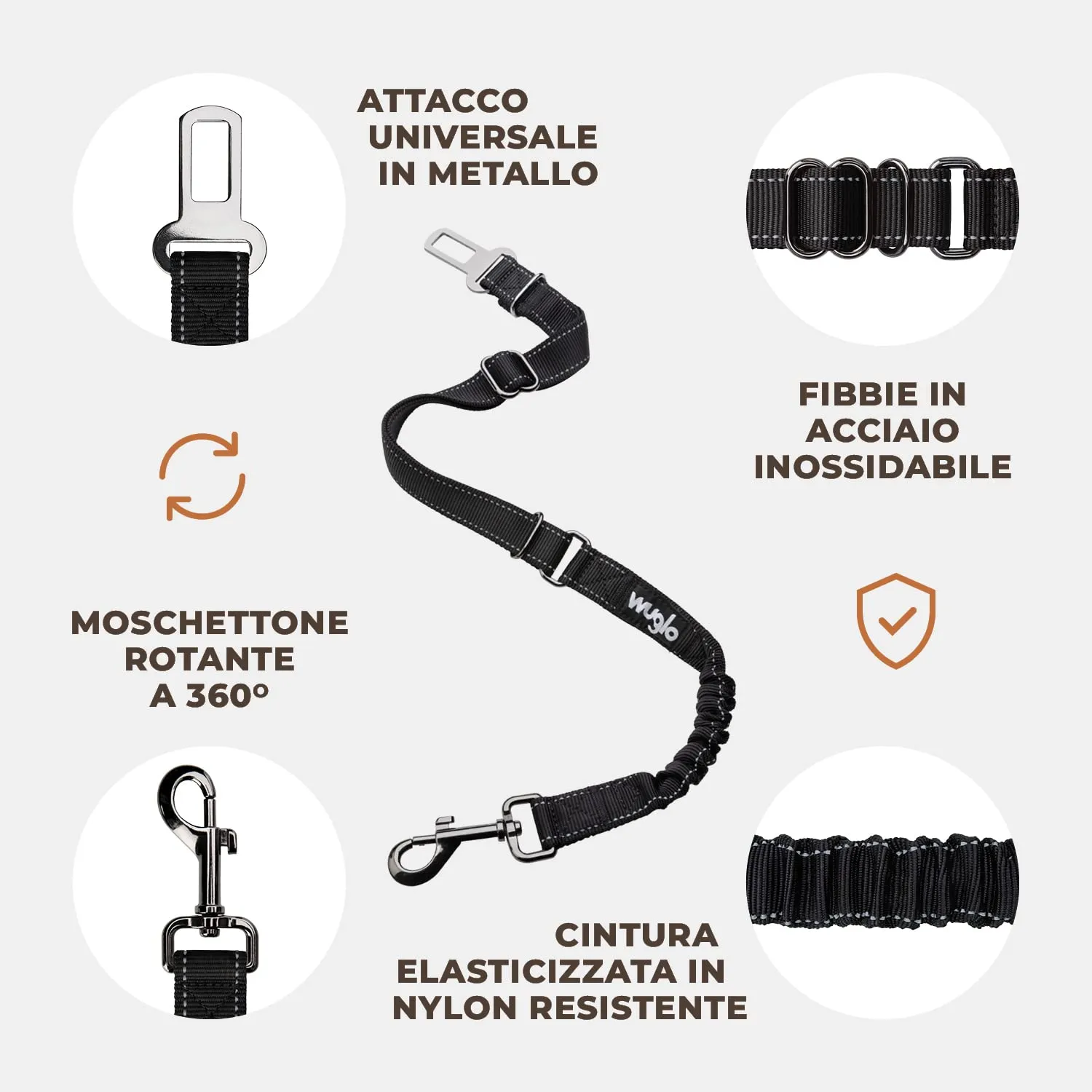 WUGLO Cintura Sicurezza Cani Auto | Lunghezza Regolabile da 30 a 95 cm - immagine 5