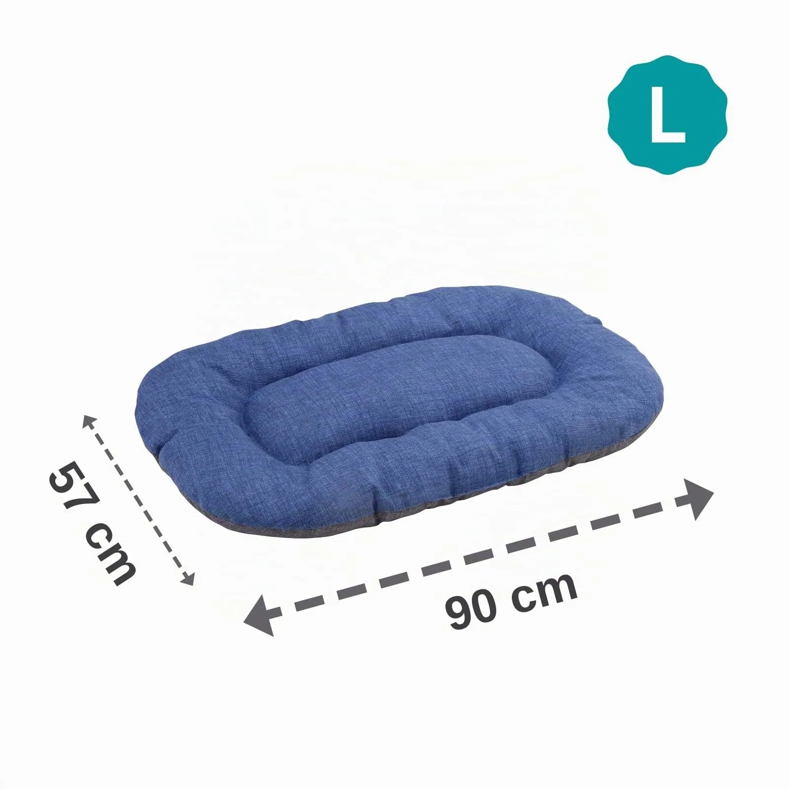 Baroni Home Cuscino Ovale per Cani e Gatti Tessuto Taglia, Imbottito con Morbido Foam, Utilizzabile su Entrambi i Lati (57x90x8 cm, Grigio e Blu) - immagine 4