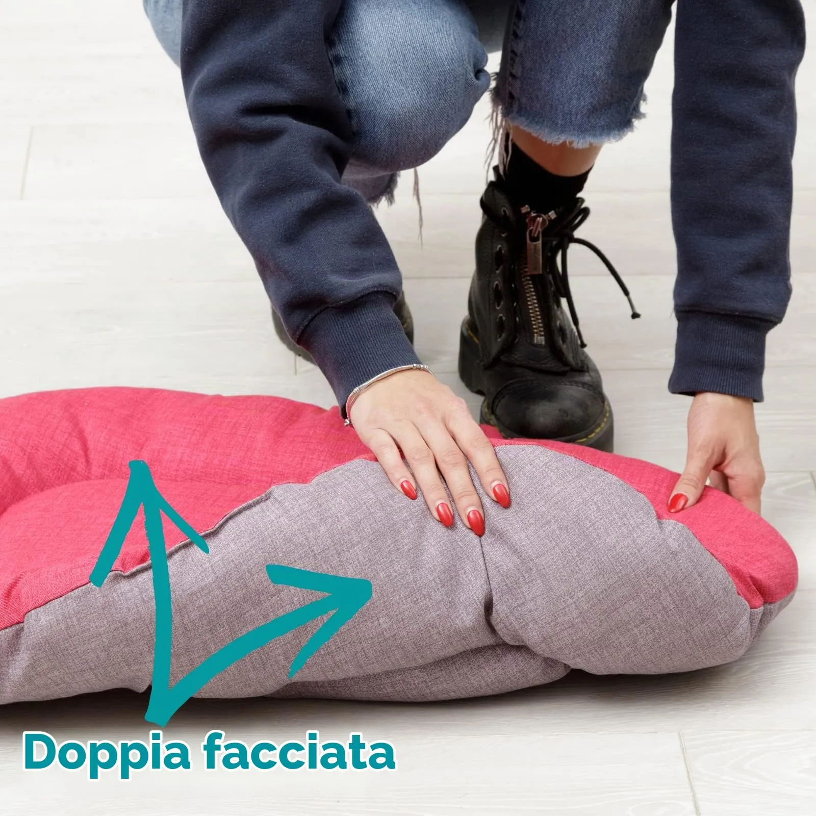 Baroni Home Cuscino Ovale per Cani e Gatti Tessuto Taglia, Imbottito con Morbido Foam, Utilizzabile su Entrambi i Lati (62x100x9 cm, Grigio e Bordeaux) - immagine 3